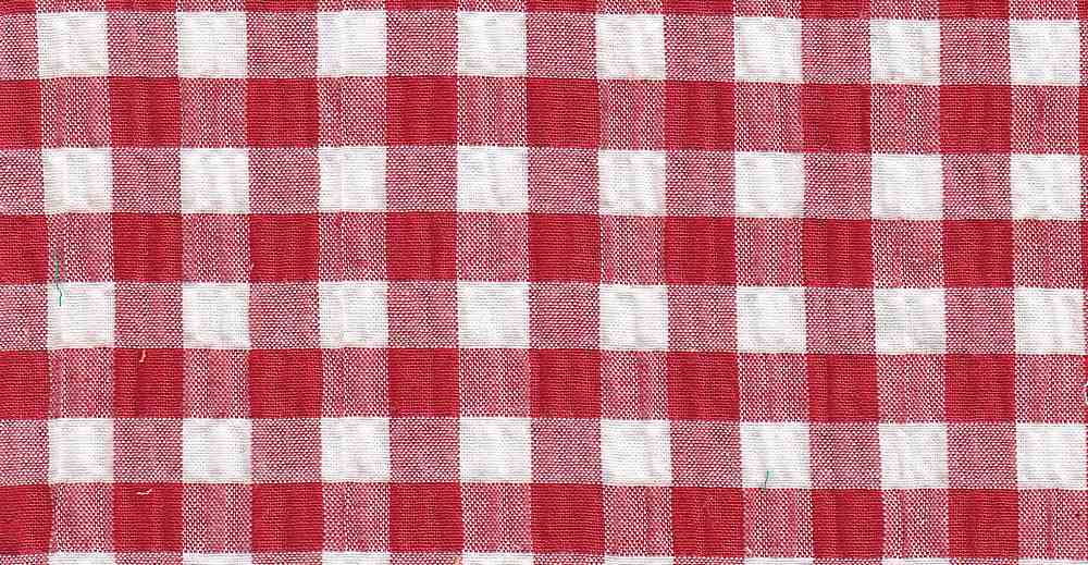 SEERS-PLD-064 / RED/WHITE / STRETCH SEER SUCKER CTN SPANDEX  97/3