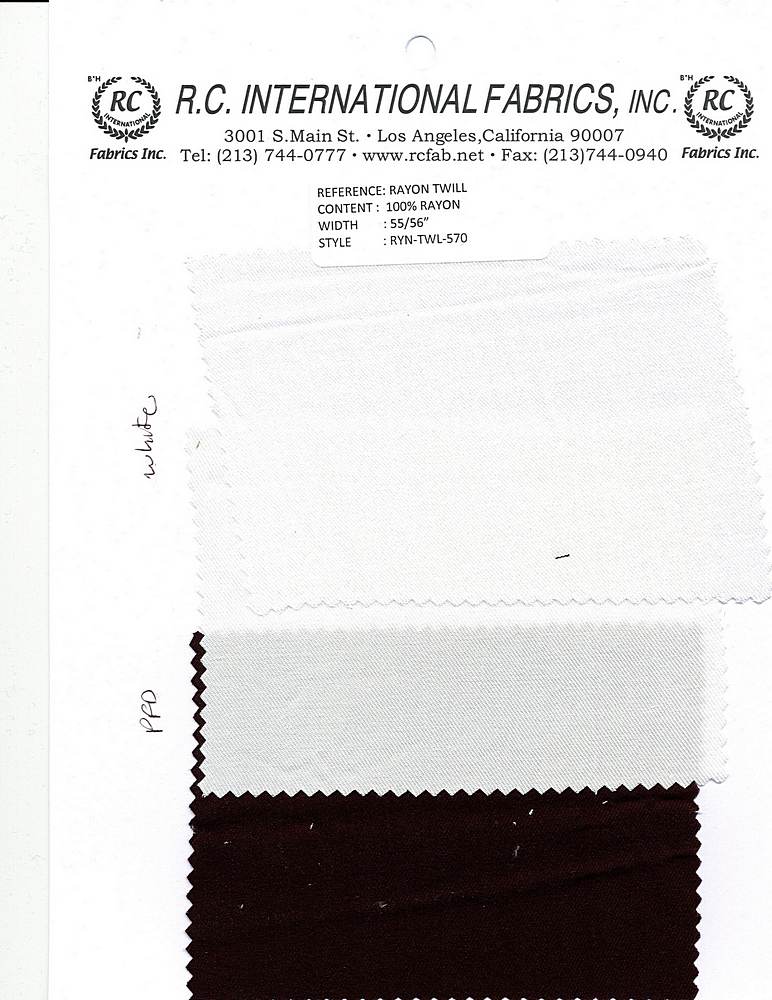 RYN-TWL-570 / WHITE / 100% RAYON TWILL